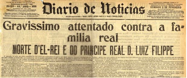 Capa do jornal Diário de Notícias de 2 de fevereiro de 1908